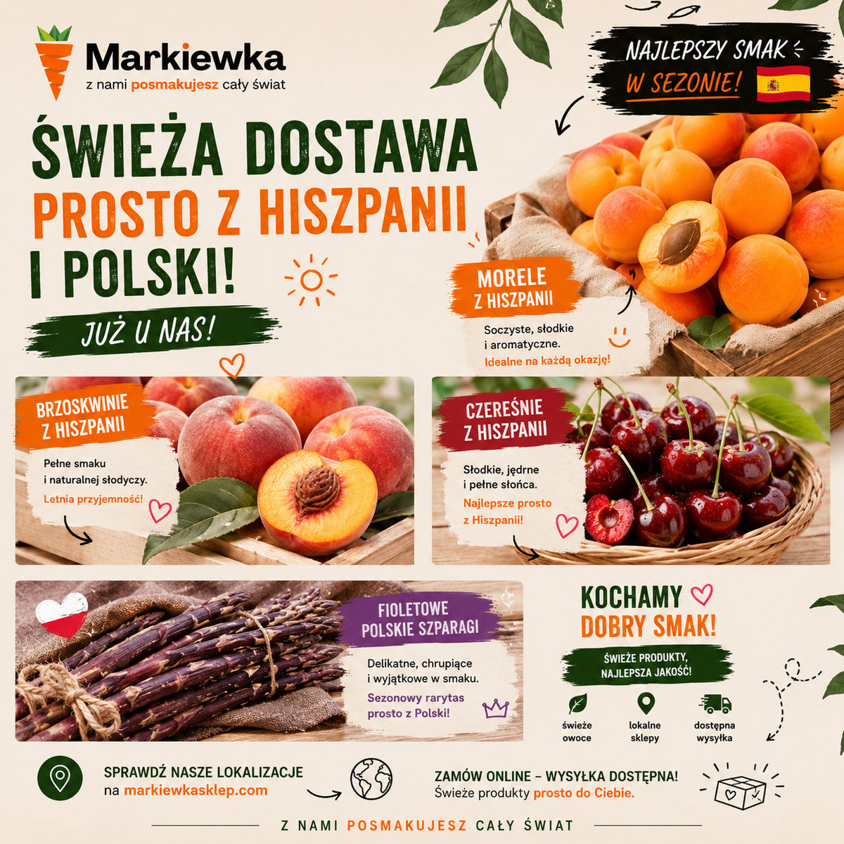 Świeża dostawa prosto z Hiszpanii i Polski już u nas! ☀️🍑🍒