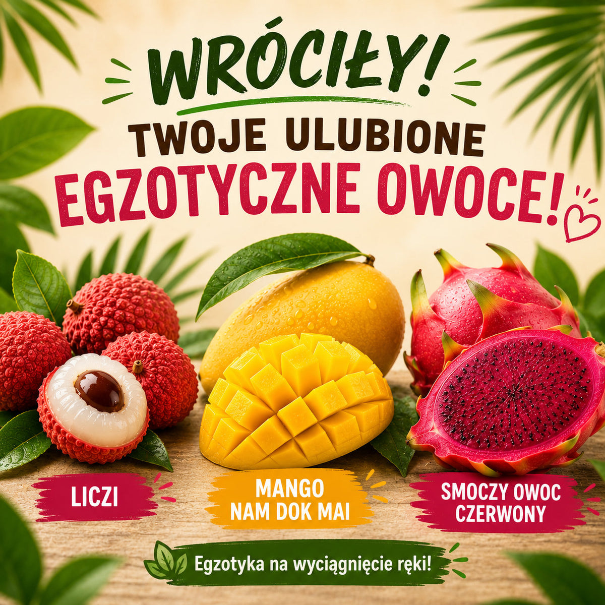 Liczi, smoczy owoc czerwone i nam dok mai! Wróciły egzotyki na sklep!
