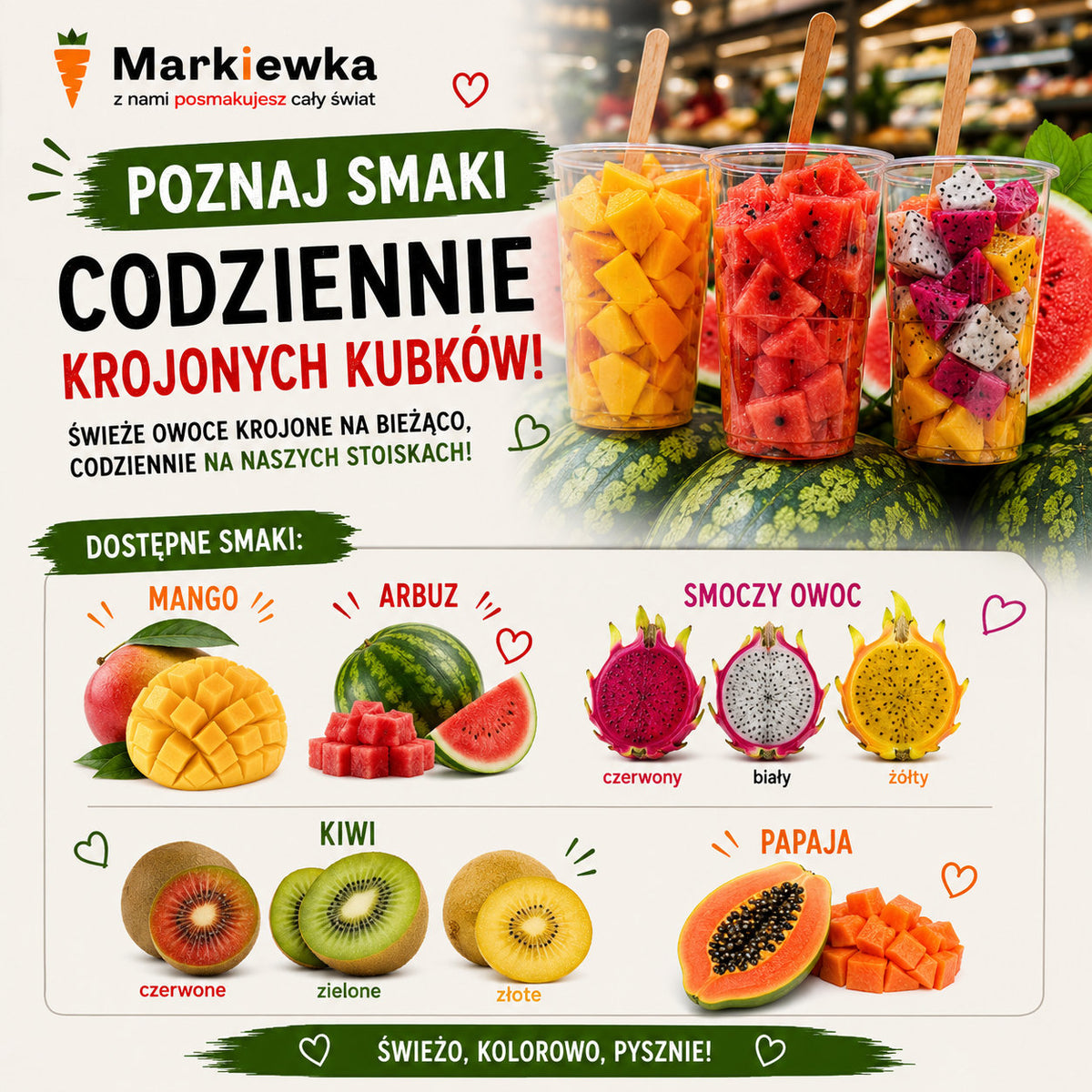 Codziennie krojone kubki — świeżość, którą możesz zabrać ze sobą 🍉🥭