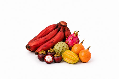 Box Tygodnia – czerwone banany, smoczy owoc różowy, cherimoya, mangostan miniaturka, granadille i karambola